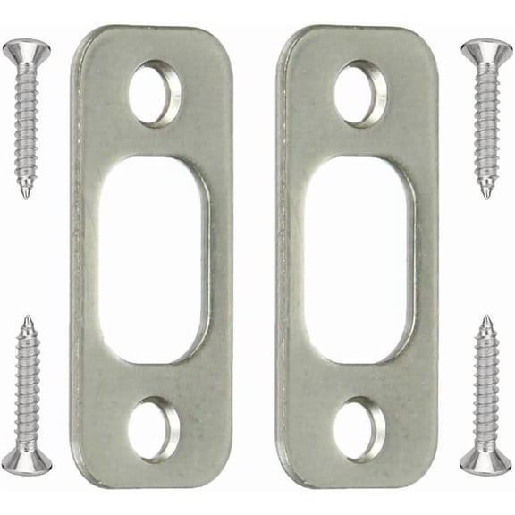 Deadbolt Strike Plate Satin Nickel, Door Backplate 1" x 2-1/4" Round Corner | Satin Brushed Nickel w/ 4 Screws 1-3/8" - 2 Pack