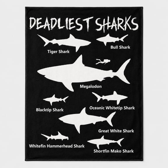 Deadliest Sharks Fleece Blanket Soft Cozy Throw for Sofa Living Room Camping Gift for Shark Lovers
