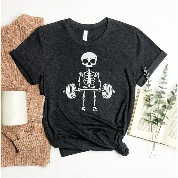 Deadlift Skeleton T-shirt Halloween Shirt Weight Lifting Top Fitness Gift Gym Barbell Tee Ghost Women Workout Crossfit Bodybuilding Funny Skull