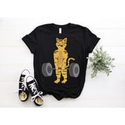 Deadlifting Cat Weightlifters Gym Workout Funny T-Shirt, Trainer Training Cats Owner Lover Gift, Fitness Bodybuilding Kitten Kitty Barbell,