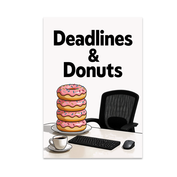 Deadlines and Donuts Office Humor Wall Art - Remote Worker - 13x19 Poster Print