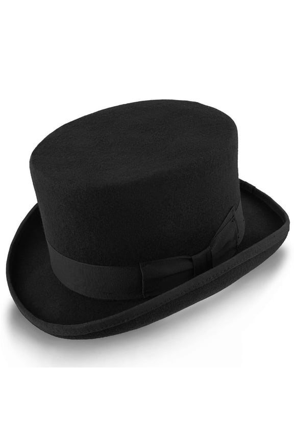 Deadman Black Wool Felt Top Hat – Low Crown & Curled Brim with Grosgrain Band – Classic Vintage Formal Hat for Men