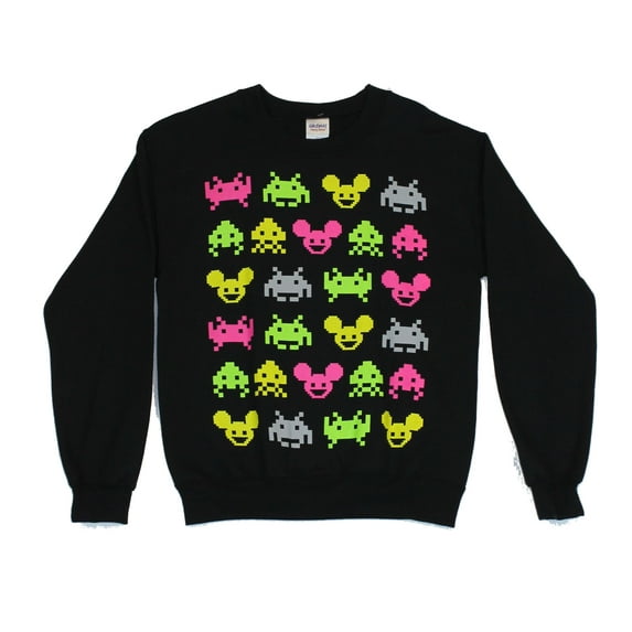 Deadmau5 (deadmaus) Crew Neck Sweatshirt - Space Invader Style Repeat Images (2X-Large)