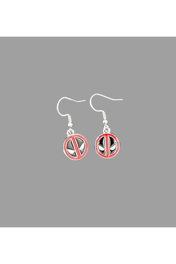 Deadpool  Earrings Enamel Finish French Wire Dangle in Small Velvet Bag