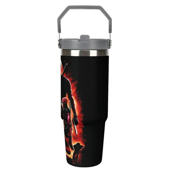 Deadpool 74 Stainless Steel Tumbler Car Cup 30 Oz with Handles, Vacuum Insulated Water Bottle for Home, Office Reusable Cup with Straw Leak Resistant Flip