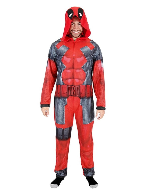 Deadpool Adult Union Suit Costume Pajama Onesie with Hood