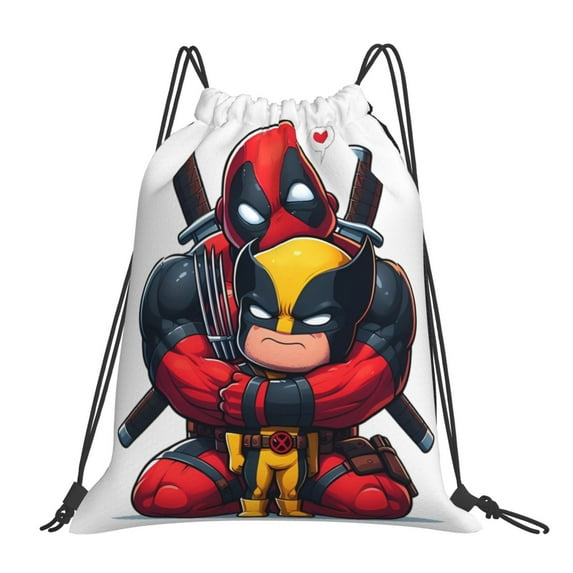 Deadpool And Wolverine Backpack Sports Gym Bag Lightweight Draw String Backpacks for Women Teen Travel Workout Yoga Swim Beach Pool 16 x 14 inch
