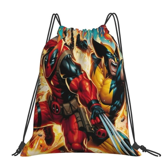 Deadpool And Wolverine Backpack Sports Gym Bag Lightweight Draw String Backpacks for Women Teen Travel Workout Yoga Swim Beach Pool 16 x 14 inch
