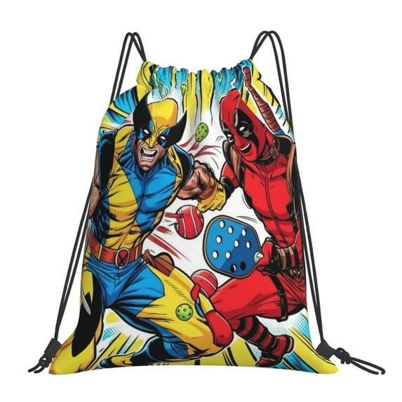 Deadpool And Wolverine Backpack Sports Gym Bag Lightweight Draw String Backpacks for Women Teen Travel Workout Yoga Swim Beach Pool 16 x 14 inch