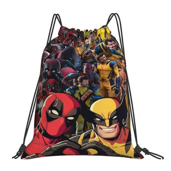 Deadpool And Wolverine Backpack Sports Gym Bag Lightweight Draw String Backpacks for Women Teen Travel Workout Yoga Swim Beach Pool 16 x 14 inch