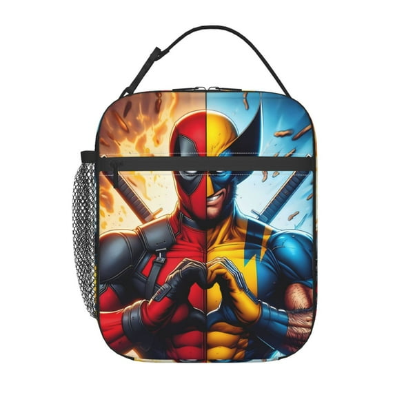 Deadpool And Wolverine Lunch Bag Portable Insulated Lunch Box Large Capacity Tote Bag Zipper Net Pocket 10 x 8 x 4 Inch.