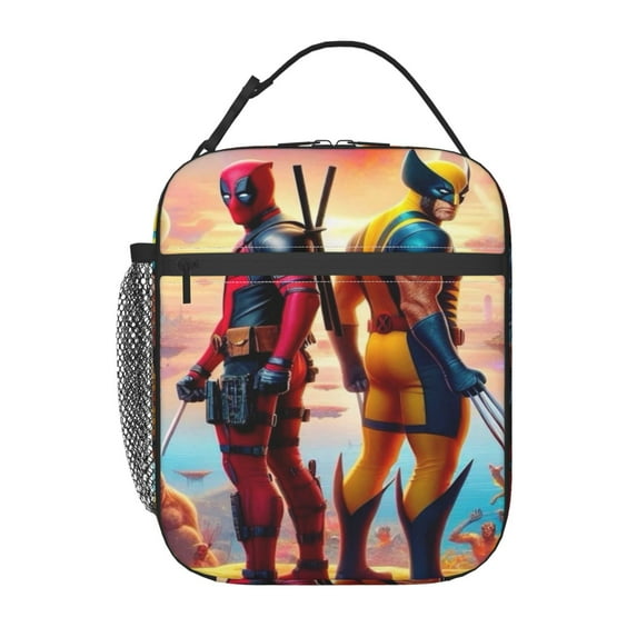 Deadpool And Wolverine Lunch Bag Portable Insulated Lunch Box Large Capacity Tote Bag Zipper Net Pocket 10 x 8 x 4 Inch.