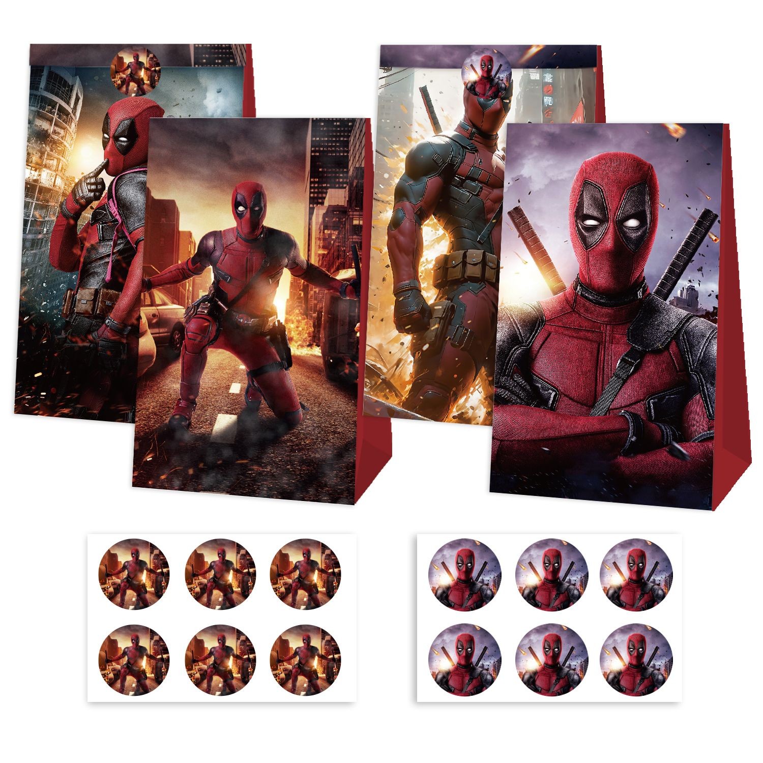 Deadpool Candy Bags 12PCS Party Favor Gift Bags 12PCS Stickers Birthday ...