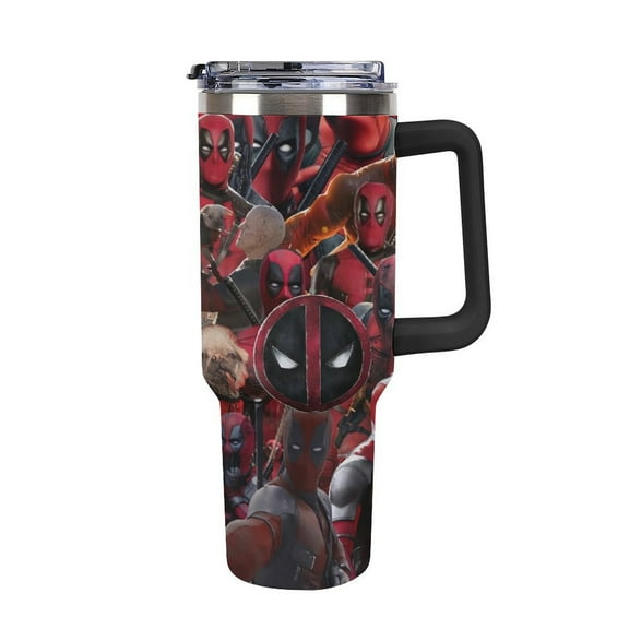 Deadpool Car Cup with Handle Straw Lid Stainless Steel Double Wall Vacuum Coffee Mug Large Capacity Tumbler 40oz for Man Woman
