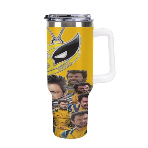 Deadpool Car Cup with Handle Straw Lid Stainless Steel Double Wall Vacuum Coffee Mug Large Capacity Tumbler 40oz for Man Woman