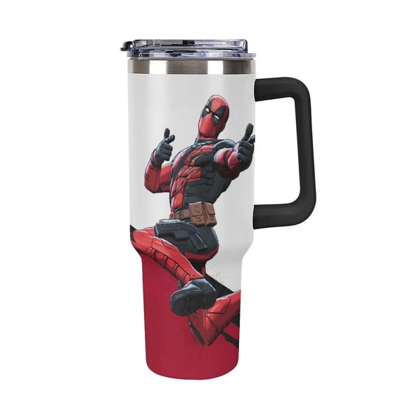 Deadpool Car Cup with Handle Straw Lid Stainless Steel Double Wall Vacuum Coffee Mug Large Capacity Tumbler 40oz for Man Woman