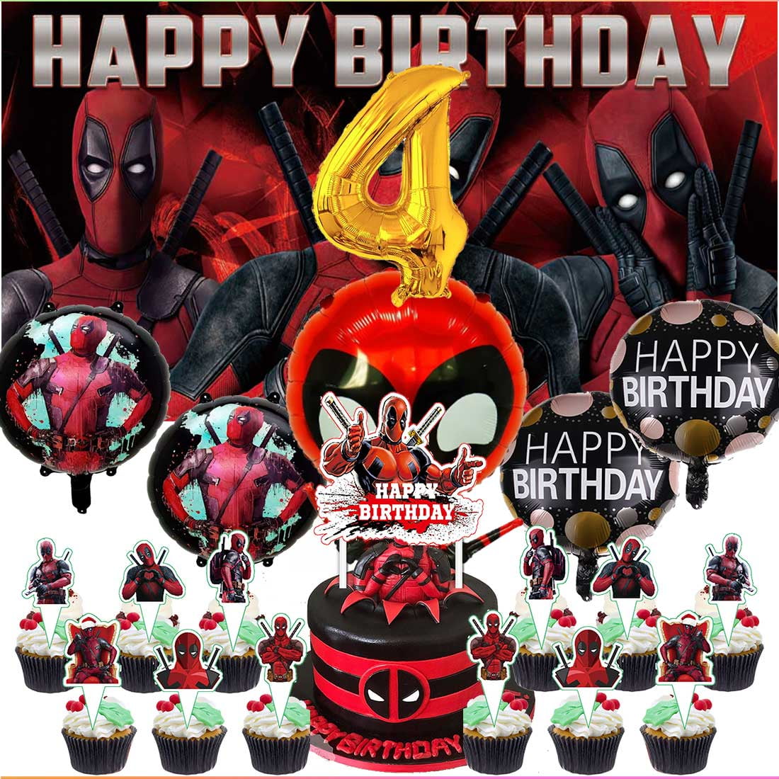 Deadpool Dead Pool Party Supplies Decor 4th Kit Balloons Birthday Cake ...