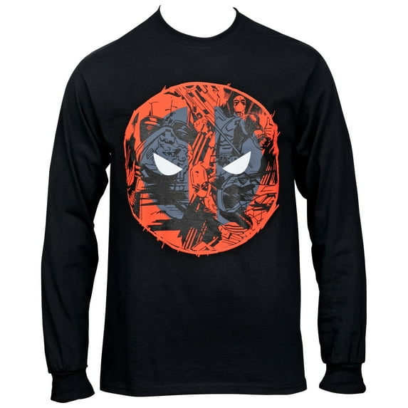 Deadpool Logo With Comic Print Long Sleeve Shirt-Medium