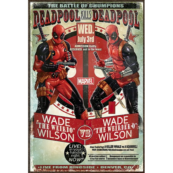 Deadpool - Framed Marvel Comics Poster (Deadpool Vs. Deadpool - Promo Poster) (Size: 25" X 37") (Antique Copper / Gold Aluminum Frame)