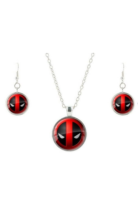 Glass Domed Pendant Necklace and Earring Set
