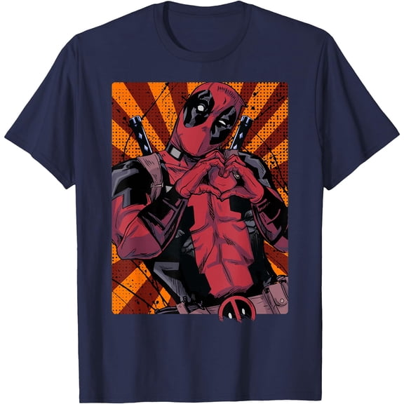 Deadpool Heart Hands Portrait DTG Print Unisex T-Shirt,Navy Color,Size XL