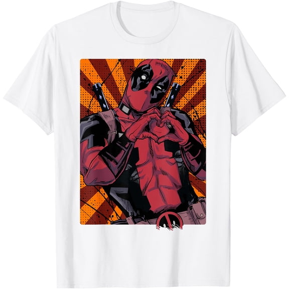 Deadpool Heart Hands Portrait DTG Print Unisex T-Shirt,White Color,Size XL