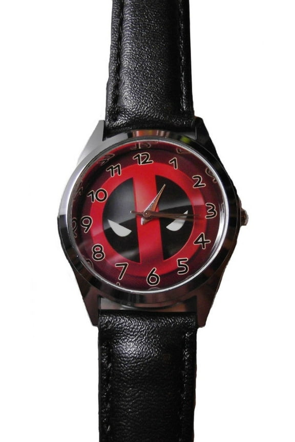 Deadpool Logo Black Leather Band Wrist Watch