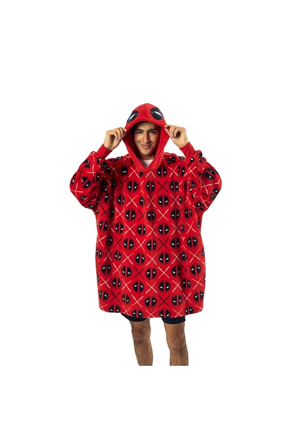 Deadpool Logo Diamond Pattern Red Hooded Wearable Oversize Blanket-OSFA
