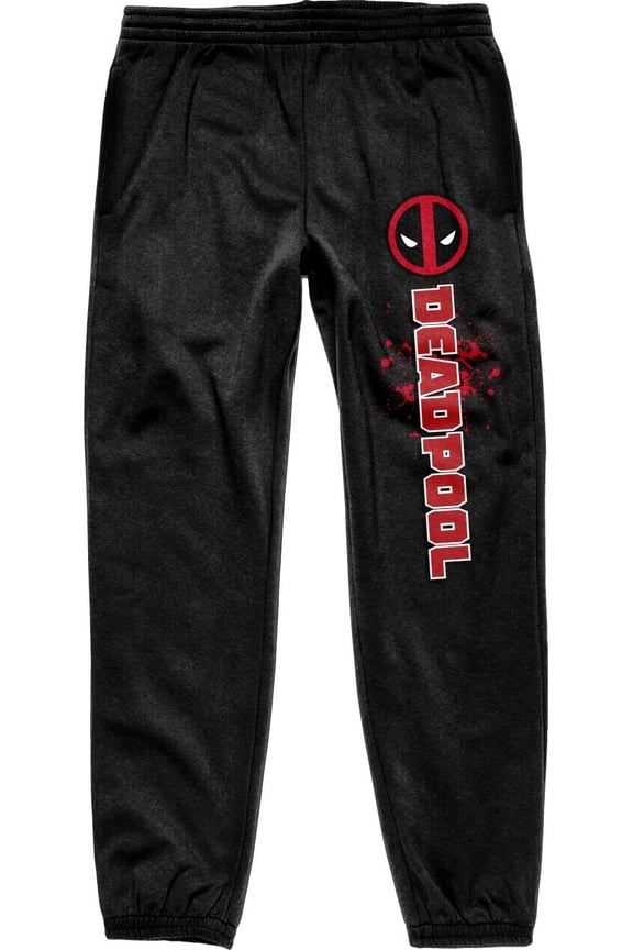 Deadpool Logo and Title Men's Black Drawstring Sweatpants-L