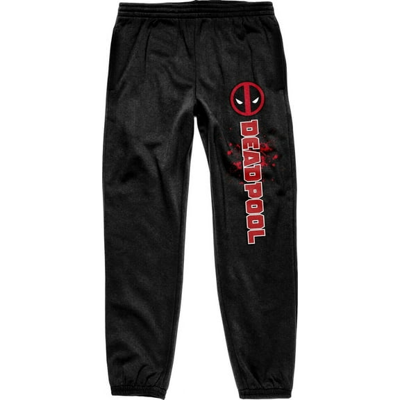 Deadpool Logo and Title Men's Black Drawstring Sweatpants-M