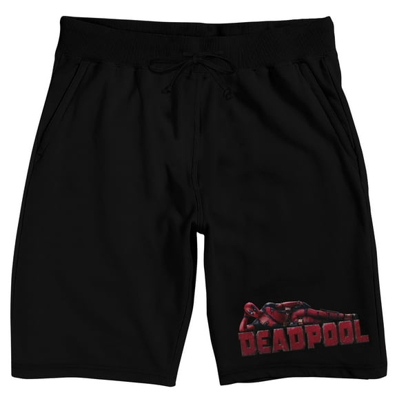 Deadpool Lounging Logo Men's Black Lounge Shorts-Medium