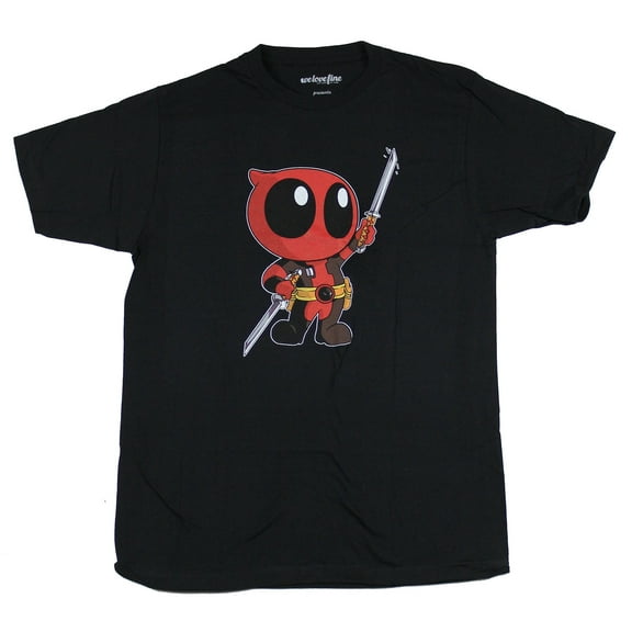 Deadpool (Marvel Comics) Mens T-Shirt - Cutie Deadpool Swords Up Image (X-Large)