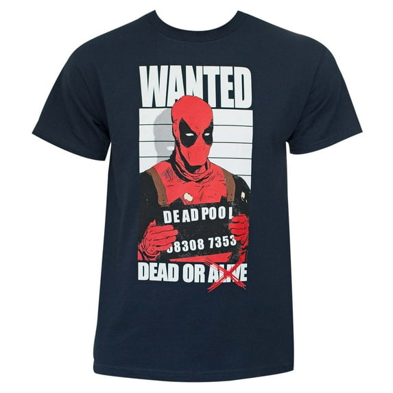 Deadpool (Marvel Comics) Mens T-Shirt - Wanted Dead or Dead Mugshot Image