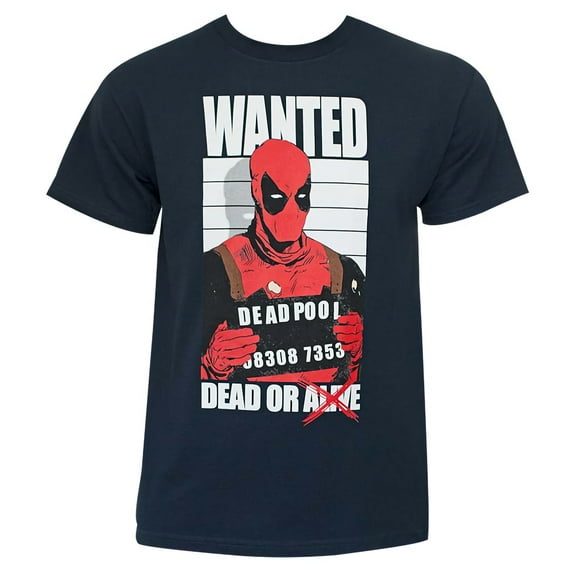 Deadpool (Marvel Comics) Mens T-Shirt - Wanted Dead or Dead Mugshot Image