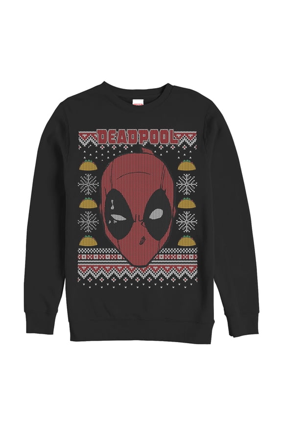 Men's Marvel Ugly Christmas Deadpool Mask  Sweatshirt Black Medium