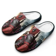 KTIYWRO Deadpool Men Slippers Non-Slip Fuzzy House Slippers Warm Soft Plush Winter House Shoes Indoor Outdoor Slip-On Shoes