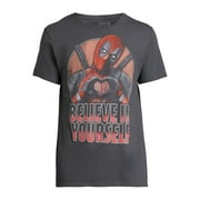 Deadpool Mens Believe in Yourself Graphic Tee. BLACK COLOR