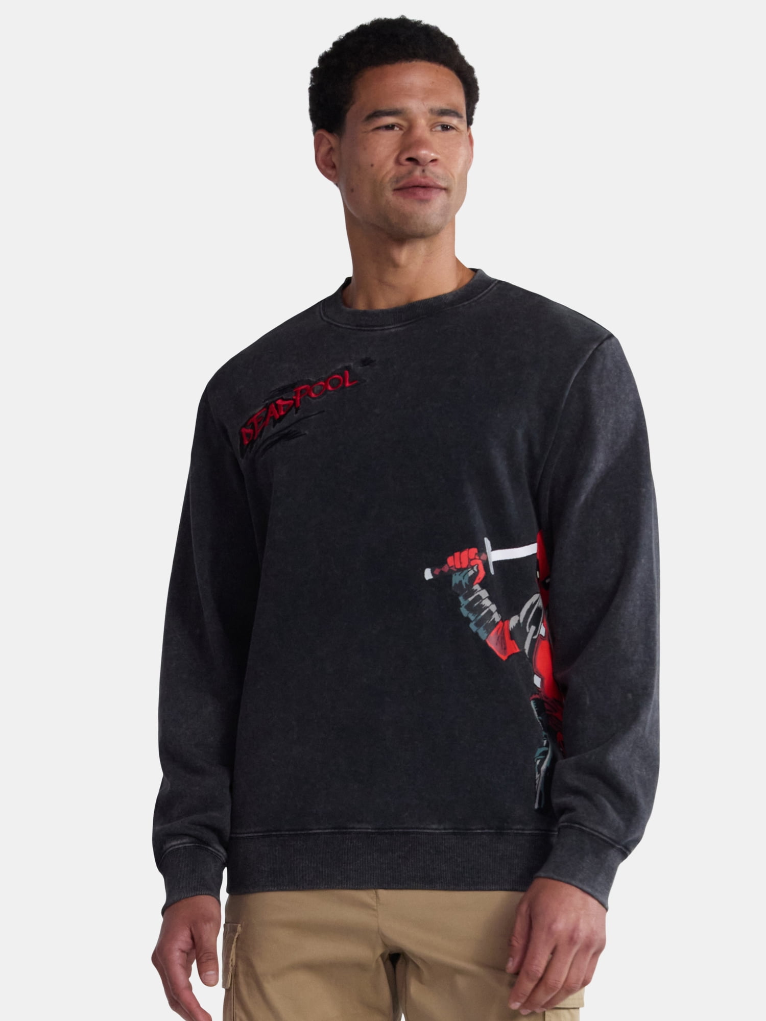 Deadpool Men's and Big Men's Front to Back Graphic Sweatshirt with Long Sleeves, Sizes XS-3XL