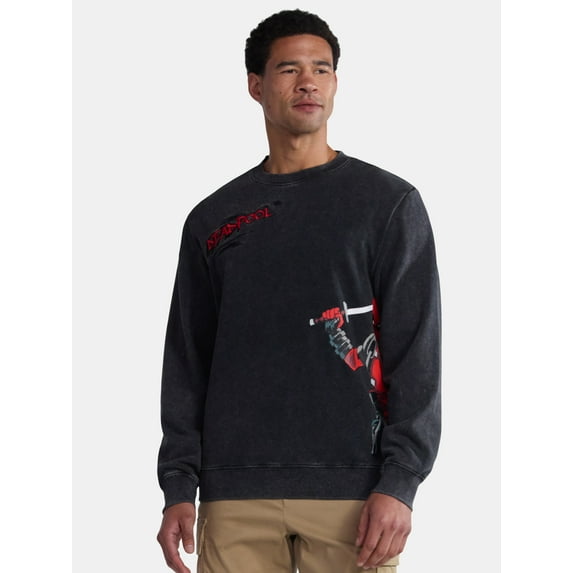 Deadpool Men's and Big Men's Front to Back Graphic Sweatshirt with Long Sleeves, Sizes XS-3XL