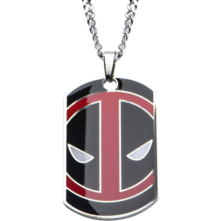 Deadpool Men s Stainless Steel Enamel Engraved Dog Tag Pendant 24 Chain