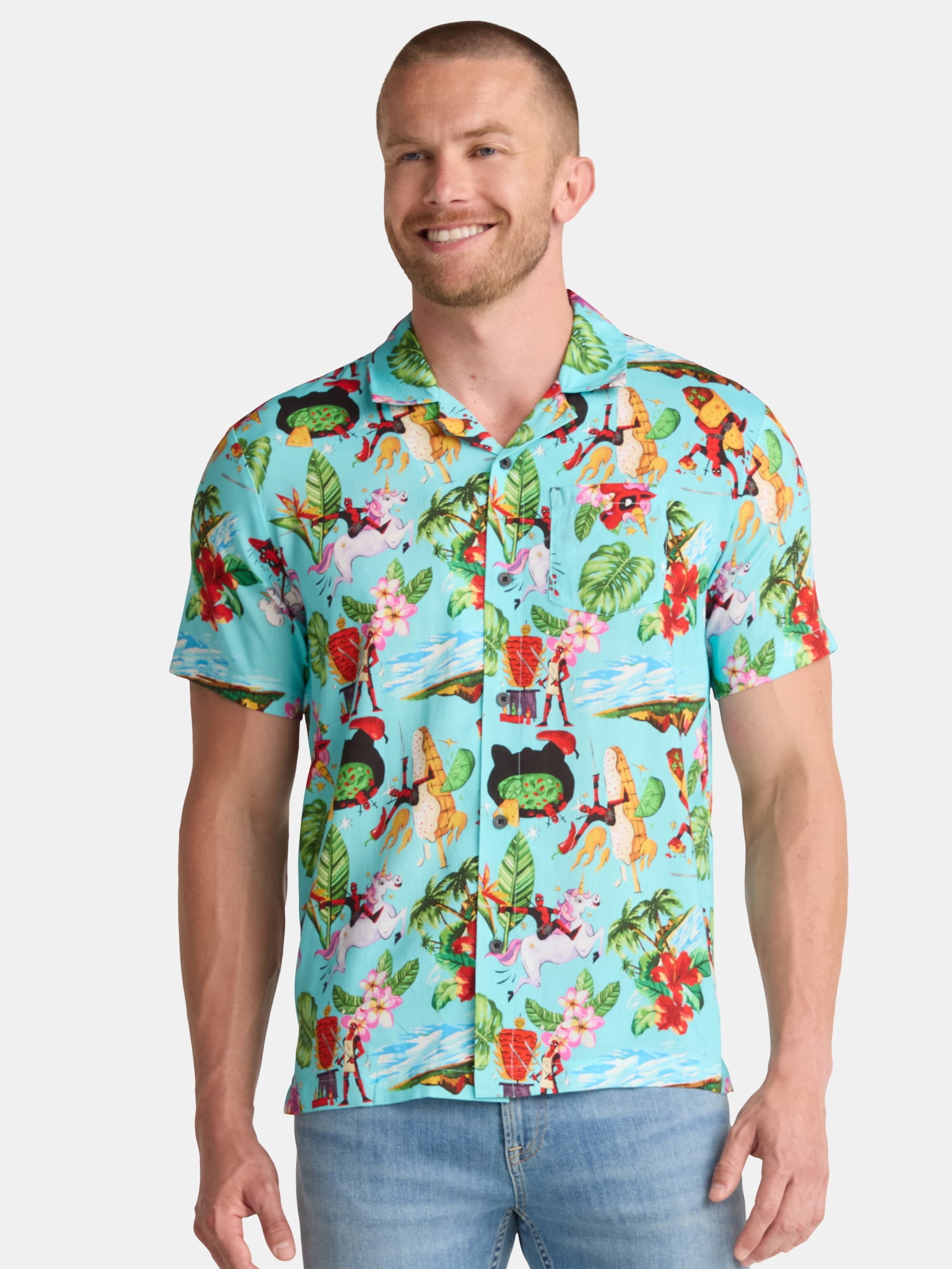 Deadpool Men's and Big Men's Graphic Button Up Shirt, Sizes S-3XL