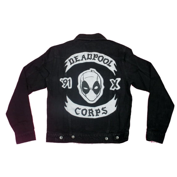 Deadpool Mens Denim Jacket - Mercs for Money 91 X Corps (Large)