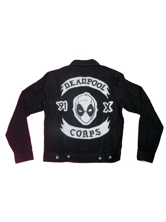 Deadpool Mens Denim Jacket - Mercs for Money 91 X Corps (Medium)