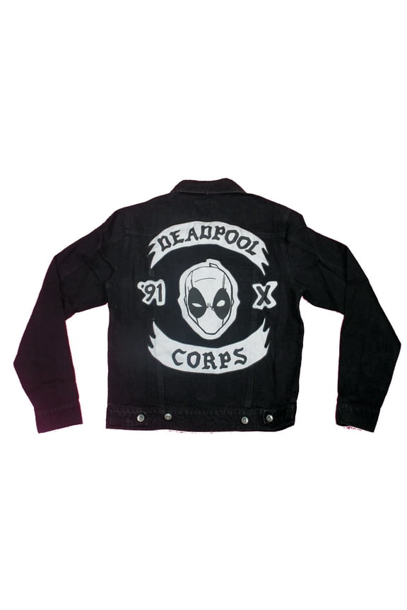 Deadpool Mens Denim Jacket - Mercs for Money 91 X Corps (Small)