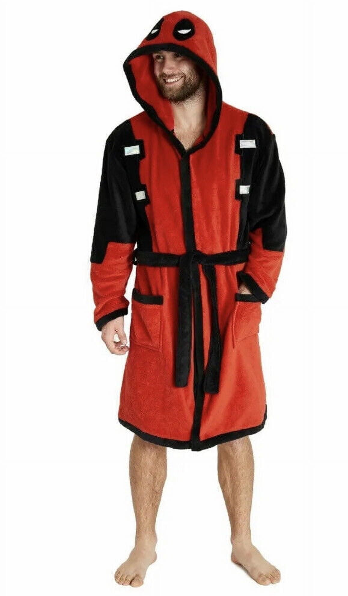 Deadpool Mens Dressing Gowns, Men Fleece Hooded Robe Size M