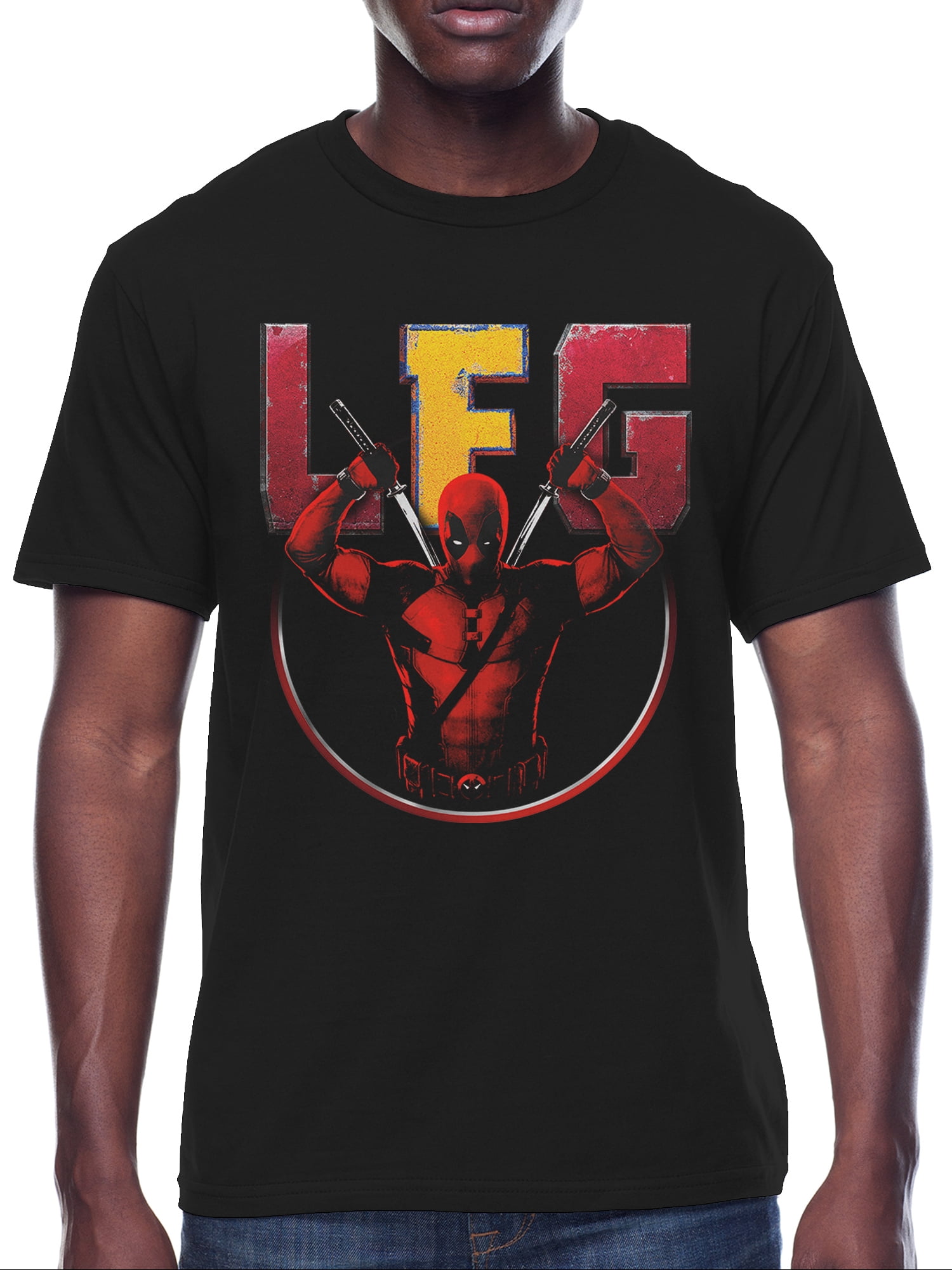 Deadpool, Mens Graphic Print Short Sleeve Tee, LGF Double Katanas