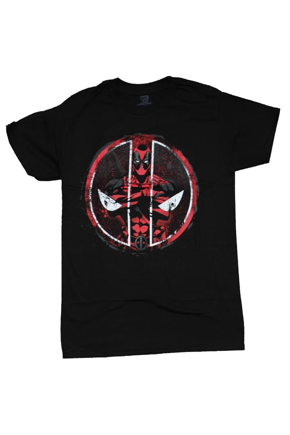 Deadpool Mens T-Shirt - Arms Crossed In Splattery Logo (Small)