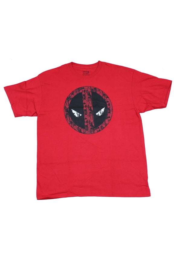 Deadpool Mens T-Shirt - Classic Slant Eyed Logo Filled with Deadpools (Large)