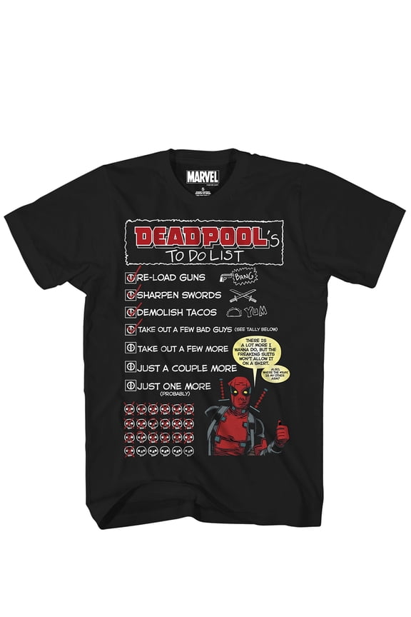Deadpool Mens T-Shirt - To Do List Graphic T-Shirt for Adults (Large)