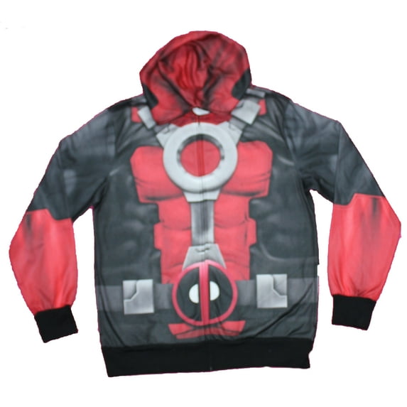 Deadpool Mens Zip Up Hoodie - Classic Costume Sublimated Allover Image (Large)